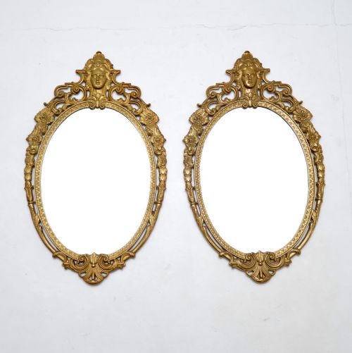 Pair of Antique French Gilt Brass Mirrors