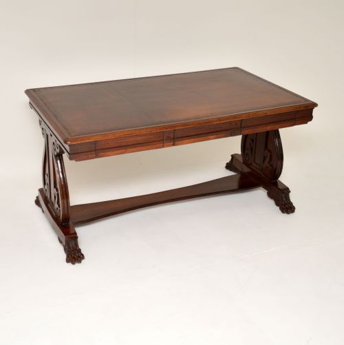 Antique Colonial Padauk Wood Leather Top Partners Desk