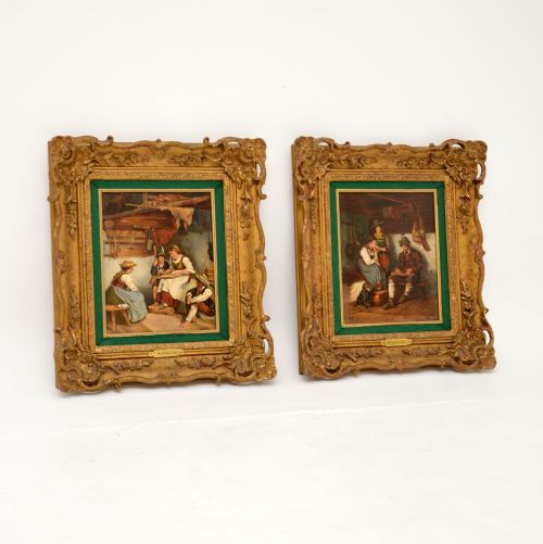 fig 1. Pair of Antique Victorian Gilt Framed Oil Paintings by A. Collin