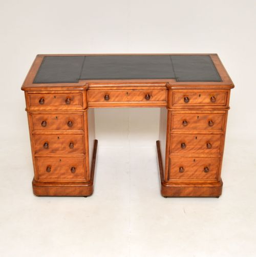 fig 1. Antique Victorian Satin Wood Leather Top Pedestal Desk