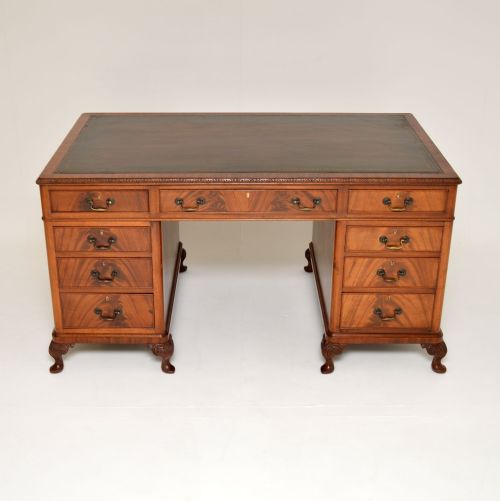 fig 1. Antique Mahogany Leather Top Pedestal Desk