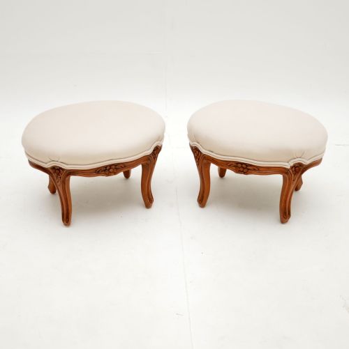 Pair of Antique French Carved Walnut Foot Stools