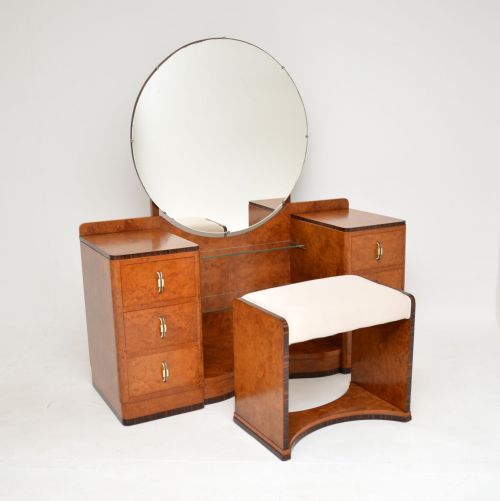 Art Deco Burr Walnut Dressing Table & Stool