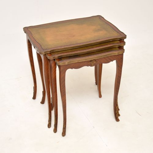 Antique French Leather Top Nest of Table, Set of 3
