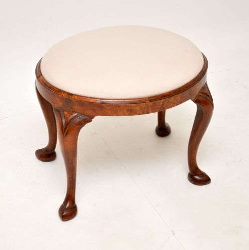 Antique Queen Anne Style Burr Walnut Stool
