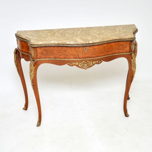 fig 1. Antique French Marble Top Inlaid Walnut Console Table