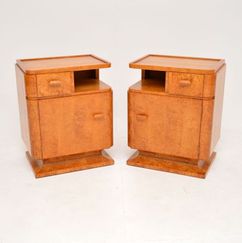 fig 1. Pair of Swedish Art Deco Birds Eye Maple Bedside Cabinets
