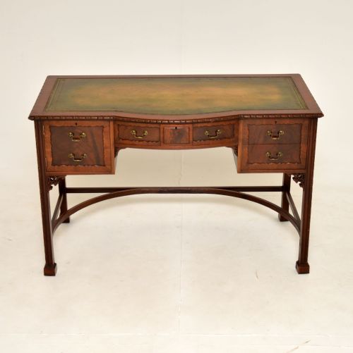 Antique Mahogany Chippendale Style Leather Top Desk
