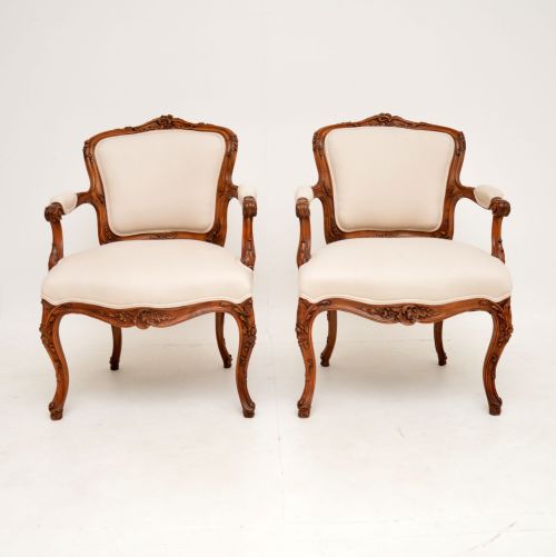 fig 1. Pair of Antique French Carved Walnut Salon Chairs