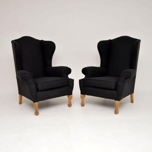 Pair of Antique Wing Back Armchairs by Hille