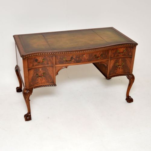 Antique Mahogany Chippendale Style Leather Top Desk