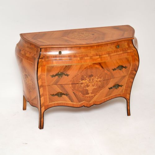 Antique Dutch Inlaid Marquetry Bombe Commode in Olive Wood
