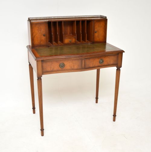 Antique Mahogany Leather Top Bonheur Du Jour Writing Desk
