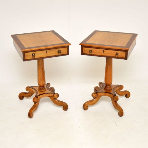 Pair of Antique Oak & Walnut Side Tables
