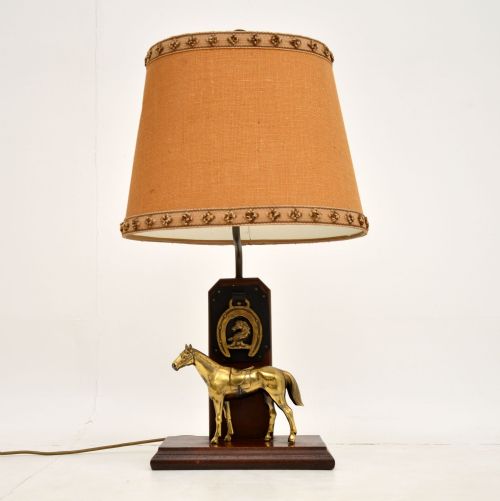fig 1. Antique Brass & Oak Equestrian Lamp