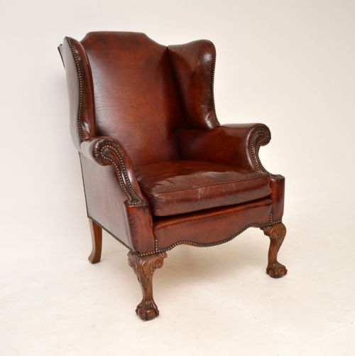 Antique Leather Wing Back Armchair