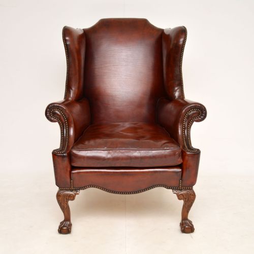 fig 1. Antique Leather Wing Back Armchair