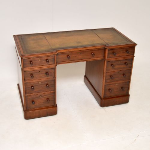 Antique Victorian Mahogany Leather Top Pedestal Desk