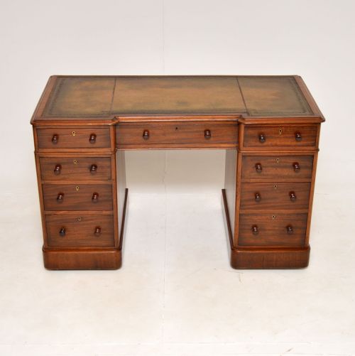 fig 1. Antique Victorian Mahogany Leather Top Pedestal Desk