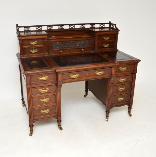 Antique Victorian Walnut Pedestal Desk by James Shoolbred