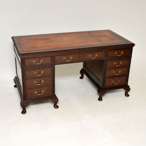 Antique Mahogany Chippendale Style Pedestal Desk