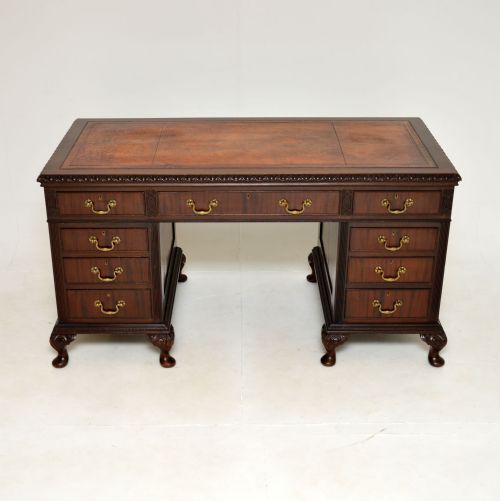fig 1. Antique Mahogany Chippendale Style Pedestal Desk