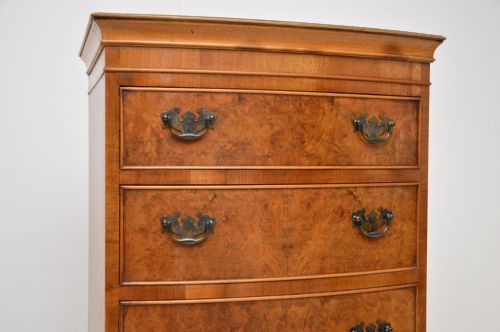fig 1. Antique Burr Walnut Bow Fronted Chest on Chest