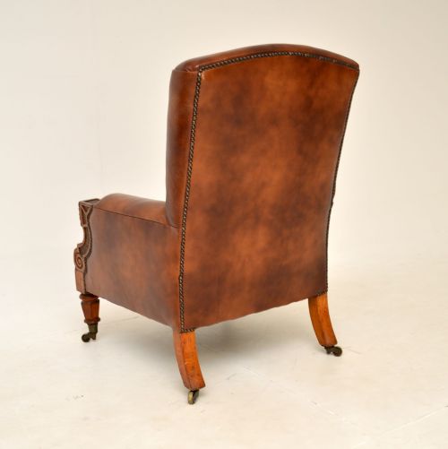 fig 1. Antique Leather & Carved Oak Childs Armchair