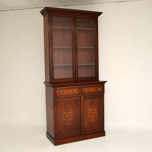 Antique Victorian Inlaid Mahogany 2 Section Bookcase
