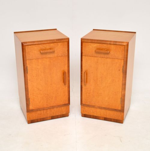 1930'S Pair of Art Deco Birdseye Maple & Walnut Bedside Cabinets