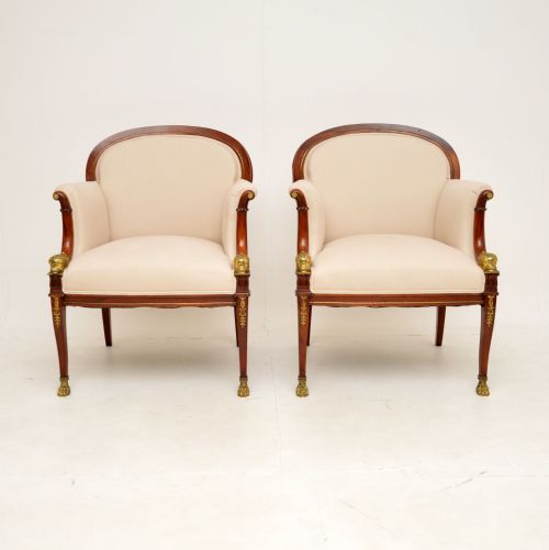 fig 1. Pair of Antique Swedish Mahogany & Brass Armchairs