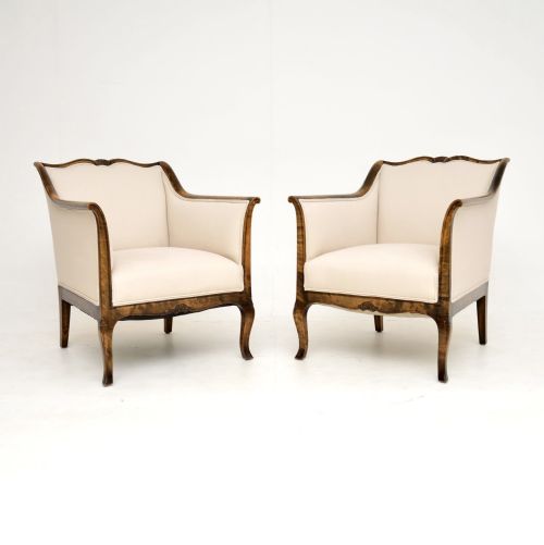 Pair of Antique Swedish Satin Birch Armchairs