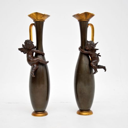 Pair of Antique French Decorative Bronze Pitchers