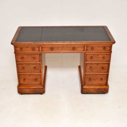 fig 1. Antique Victorian Burr Walnut Pedestal Desk