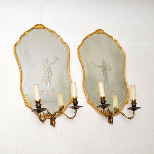 fig 1. Pair of Antique French Gilt Wood Wall Sconce Mirrors