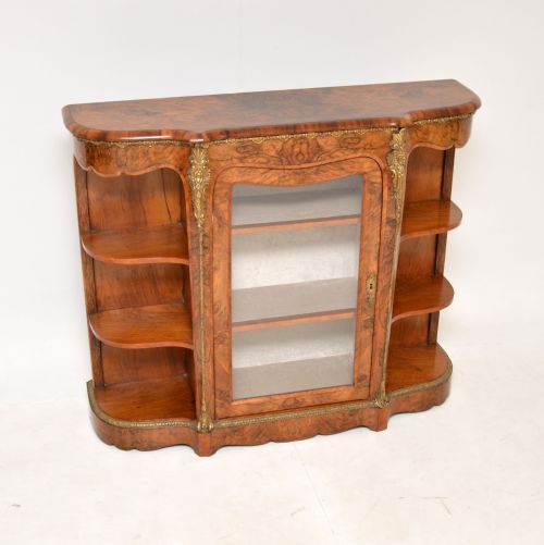Antique Victorian Burr Walnut Open Ended Credenza