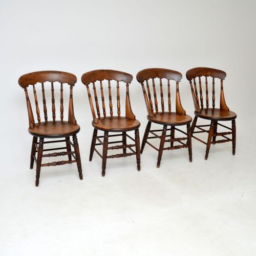 Set of 4 Antique Victorian Elm Farmhouse Dining Chairs

