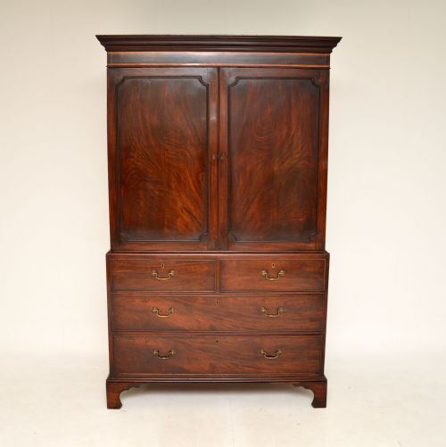 fig 1. Antique Georgian Mahogany Linen Press Wardrobe