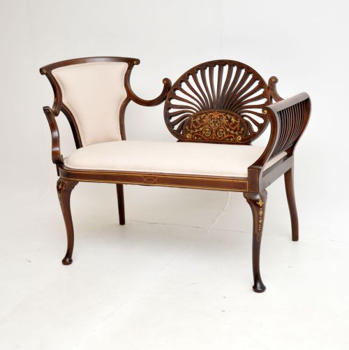Antique Edwardian Inlaid Mahogany Settee