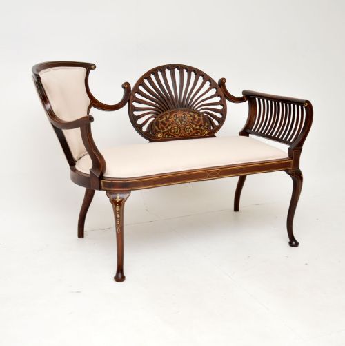 fig 1. Antique Edwardian Inlaid Mahogany Settee