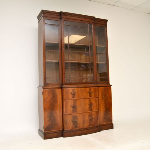 Antique Inlaid Mahogany Breakfront Bookcase