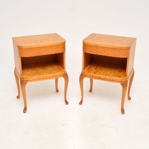 Pair of Antique Swedish Satin Birch Bedside Cabinets