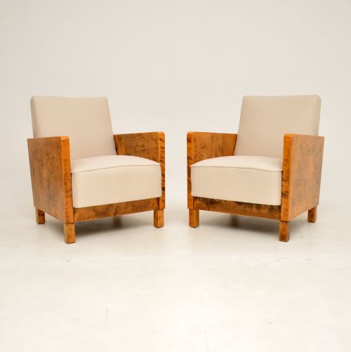 Pair of Swedish Art Deco Satin Birch Armchairs by Axel Larsson
