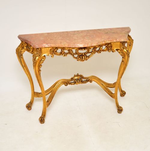 Antique French Gilt Wood Marble Top Console Table
