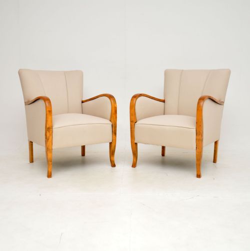 Pair of Swedish Art Deco Satin Birch Armchairs