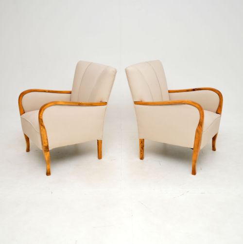 fig 1. Pair of Swedish Art Deco Satin Birch Armchairs