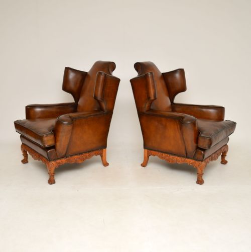 fig 1. Pair of Antique Leather Wing Back Armchairs