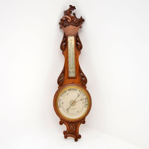 Antique Victorian Carved Oak Banjo Barometer by Maple & Co