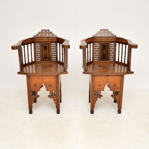 fig 1. Pair of Antique Inlaid Syrian Damascus Armchairs