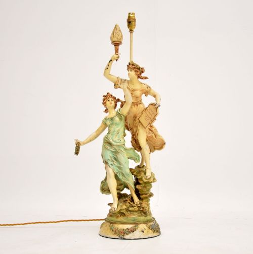 Large Antique Art Nouveau Table Lamp by L & F Moreau